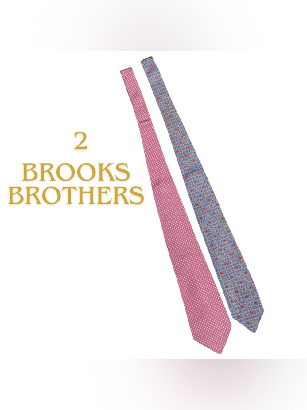 2 Brooks Brothers Silk Ties – Red White Polka Dot + Blue Multi Paisley